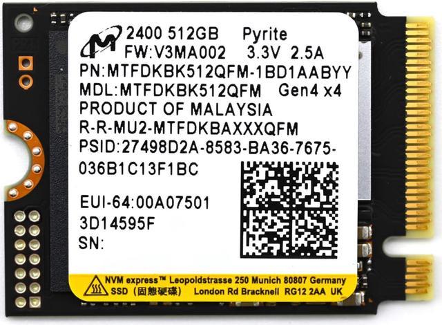 512GB Micron 2400 M.2 2230 NVMe PCIe 4.0x4 SSD MTFDKBK512QFM
