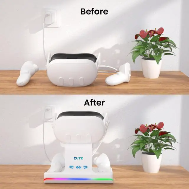 Alt view image 6 of 7 - Charging dock for Meta Quest 3, compact design charge the Meta Quest 3 and the controllers, with 2pcs 2700mWh batteries, adjustable RGB light