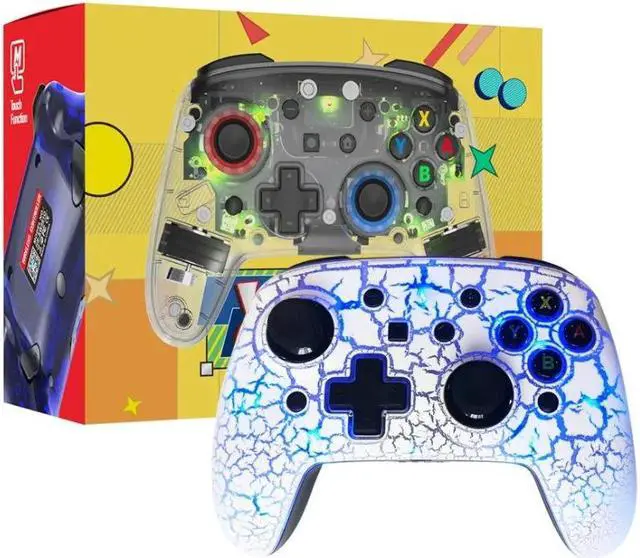 Main image of Switch Pro Controller Wireless Controller Compatible with Nintendo Switch/OLED/Lite, built-in 850mAh battery Switch Controllers with 8 Colors LED, Wake Up, Turbo, Vibration Transparent crack white