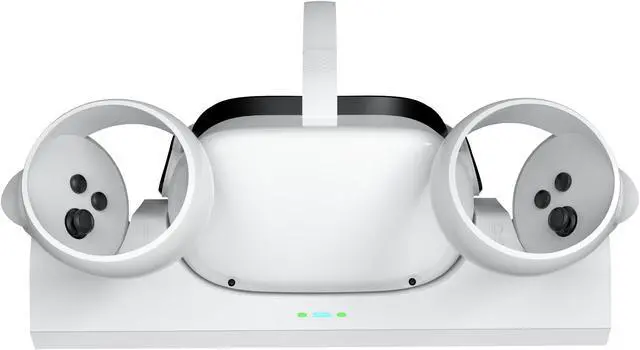 Main image of ZVTE VR Charging Station for Oculus Quest 2/Meta Quest 2, Compact wireless Charging Dock VR display stand Supports LED indicator, with 2PCS 2100mA Rechargeable Batteries