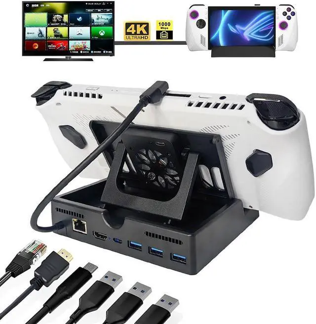Main image of ZVTE 6-in-1 Foldable Docking Station Hub for ROG ALLY, Strong Cooling Fan Portable Hub with 1000Mbps+HDMI 2.0 4K@60Hz+1USB-C PD60W +3USB 3.0 Ports for ASUS ROG Ally