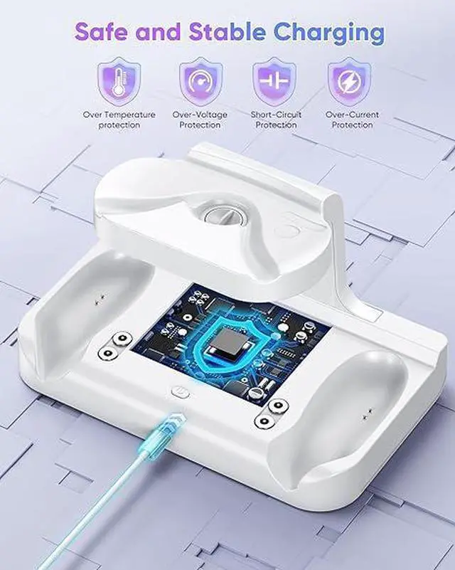 Alt view image 6 of 6 - ZVTE Charging Dock for Meta Quest 3 & Quest 3S, Fast Charging Station for Oculus Quest 3S/Quest 3 Accessories with RGB Light, Stand for VR Headset with 2 Rechargeable Batteries, Support Elite Strap