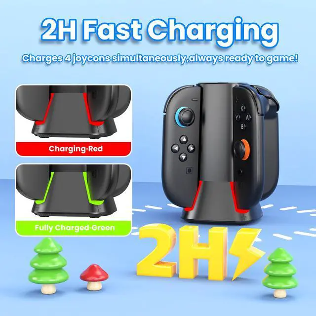 Alt view image 3 of 6 - ZVTE Charging Dock for Nintendo Switch 2 Controller, 4 in 1 Charging Dock Charger for JoyCon Controllers Switch Accessory, Station with Multiple RGB Light, Family Game Night & Travel Essentials