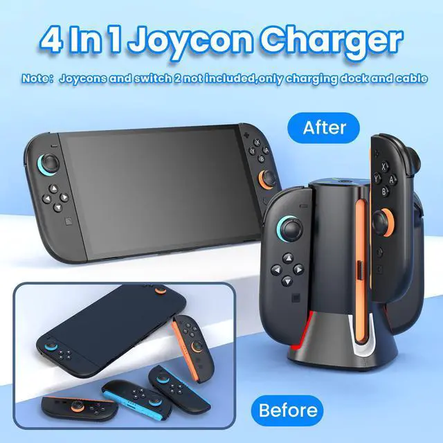 Alt view image 2 of 6 - ZVTE Charging Dock for Nintendo Switch 2 Controller, 4 in 1 Charging Dock Charger for JoyCon Controllers Switch Accessory, Station with Multiple RGB Light, Family Game Night & Travel Essentials