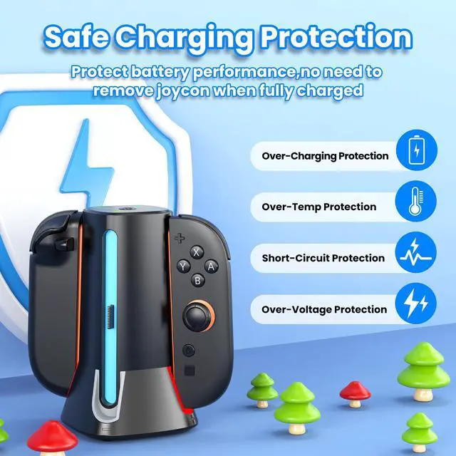 Alt view image 6 of 6 - ZVTE Charging Dock for Nintendo Switch 2 Controller, 4 in 1 Charging Dock Charger for JoyCon Controllers Switch Accessory, Station with Multiple RGB Light, Family Game Night & Travel Essentials