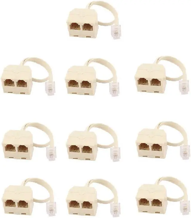 Main image of (10 Pcs) RJ11 2 Way Telephone Splitter,1 Male to 2 Female Converter Cable Telephone Wall Adaptor