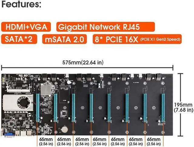 Alt view image 2 of 6 - BTC-S37 Mining Motherboard CPU Set For Miner HTC 8 Video Card Slot DDR3 Support 1066/1333/1600MHz 2.56'' Interval
