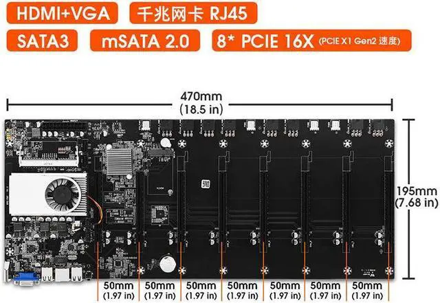 Alt view image 4 of 4 - BTC-T37 Mining Motherboard CPU Set For Miner HTC 8 Video Card Slot DDR3 slot distance 1.97'' Interval