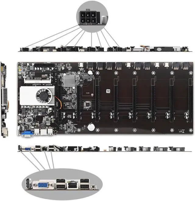 Alt view image 2 of 4 - BTC-T37 Mining Motherboard CPU Set For Miner HTC 8 Video Card Slot DDR3 slot distance 1.97'' Interval