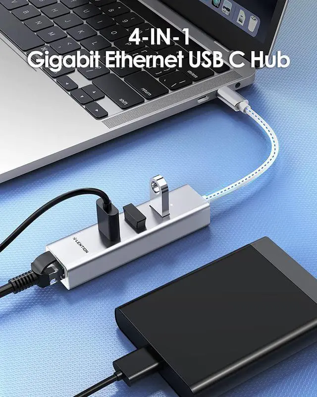 Alt view image 2 of 7 - LENTION USB C Hub Ethernet Adapter, 3 USB 3.0 Ports, RJ45 Network Connector for 2023-2016 MacBook Pro, New Mac Air/iPad Pro, Chromebook, More, Stable Driver Certified (CB-C23s, Silver)