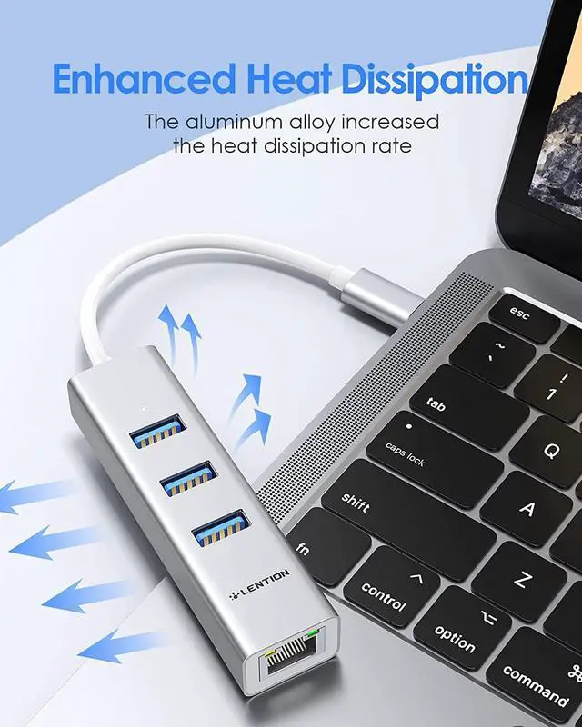 Alt view image 5 of 7 - LENTION USB C Hub Ethernet Adapter, 3 USB 3.0 Ports, RJ45 Network Connector for 2023-2016 MacBook Pro, New Mac Air/iPad Pro, Chromebook, More, Stable Driver Certified (CB-C23s, Silver)