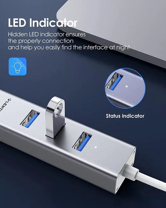 Alt view image 6 of 7 - LENTION USB C Hub Ethernet Adapter, 3 USB 3.0 Ports, RJ45 Network Connector for 2023-2016 MacBook Pro, New Mac Air/iPad Pro, Chromebook, More, Stable Driver Certified (CB-C23s, Silver)