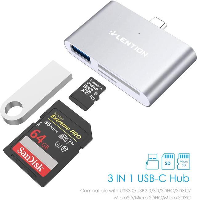 LENTION USB C to CF/SD/Micro SD Multi-Card Reader, SD 3.0 Card Adapter  Compatible 2023-2016 MacBook Pro 13/15/16, New Mac Air/iPad Pro/Surface,  More