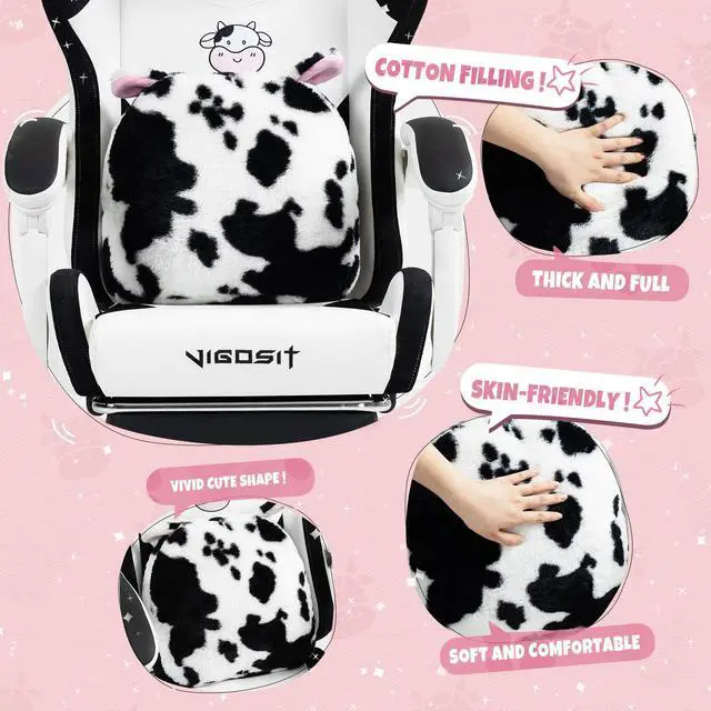 Alt view image 3 of 7 - Cute Gaming Chair with Lumbar Cushion and Decorated Ears, Ergonomic Computer Chair with Footrest, Reclining PC Game Chair for Girl, Teen, Black White