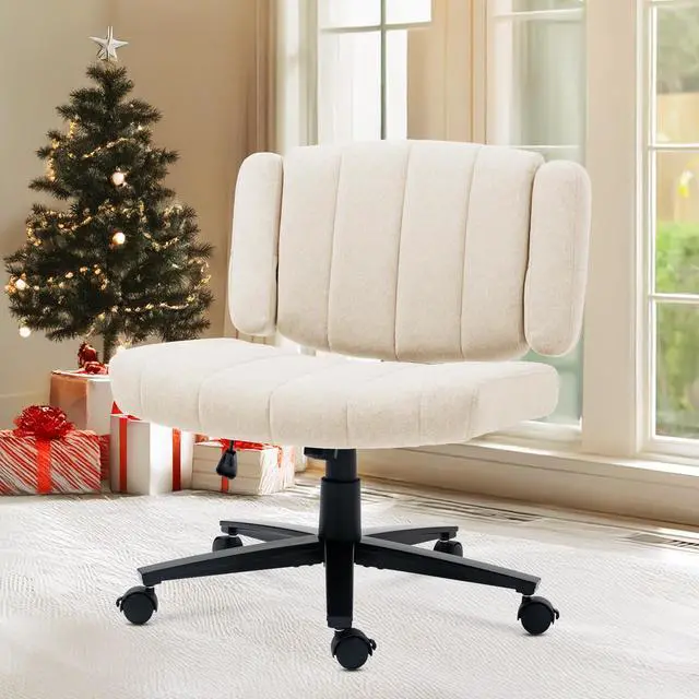 Alt view image 2 of 7 - Criss Cross Chair with Wheels, High Back Adjustable Wide Armrest Office Chair, Anti-Grip Fabric Comfort Cushion Modern Style Swivel Computer Task Chairs for Home Vanity Desk Office (Beige)