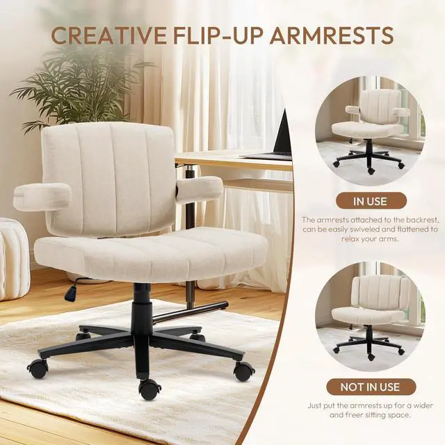 Alt view image 4 of 7 - Criss Cross Chair with Wheels, High Back Adjustable Wide Armrest Office Chair, Anti-Grip Fabric Comfort Cushion Modern Style Swivel Computer Task Chairs for Home Vanity Desk Office (Beige)