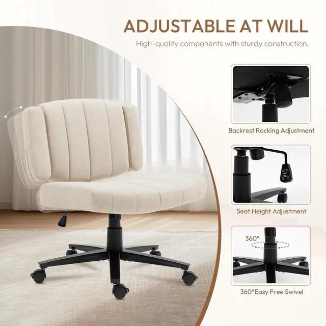 Alt view image 7 of 7 - Criss Cross Chair with Wheels, High Back Adjustable Wide Armrest Office Chair, Anti-Grip Fabric Comfort Cushion Modern Style Swivel Computer Task Chairs for Home Vanity Desk Office (Beige)