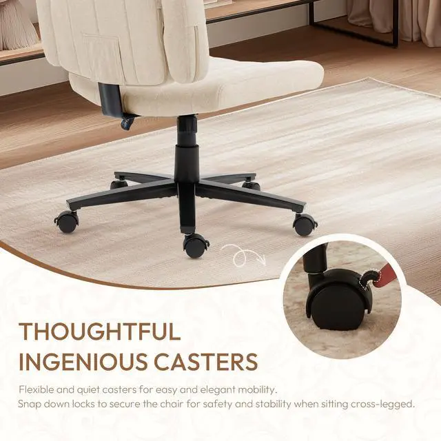 Alt view image 6 of 7 - Criss Cross Chair with Wheels, High Back Adjustable Wide Armrest Office Chair, Anti-Grip Fabric Comfort Cushion Modern Style Swivel Computer Task Chairs for Home Vanity Desk Office (Beige)