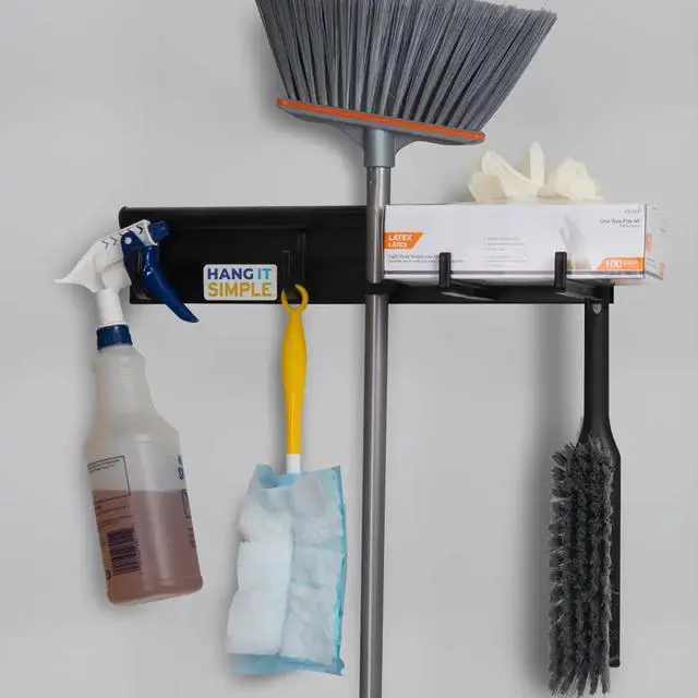 Alt view image 5 of 6 - Hang It Simple J Hooks (3-Pack) ? Heavy-Duty Adjustable Tool & Broom Hooks for Wall-Mount Modular Rail Organizer ? Space-Saving Garage, Laundry & Home Organizer Add-On ? Made in USA