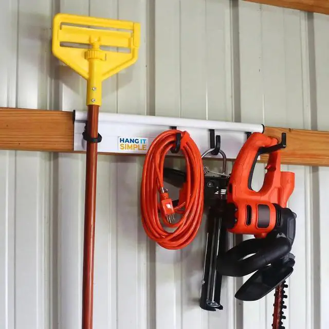 Alt view image 6 of 6 - Hang It Simple J Hooks (3-Pack) ? Heavy-Duty Adjustable Tool & Broom Hooks for Wall-Mount Modular Rail Organizer ? Space-Saving Garage, Laundry & Home Organizer Add-On ? Made in USA