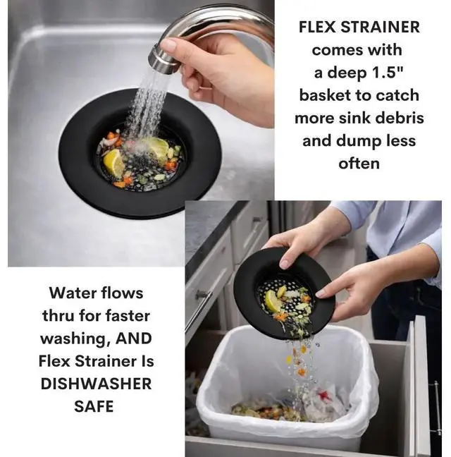 Alt view image 7 of 7 - Flex Strainer Kitchen Sink Drain Basket Strainer for 3.5 Inch Drains - BPA-Free, Dishwasher Safe, Made in USA