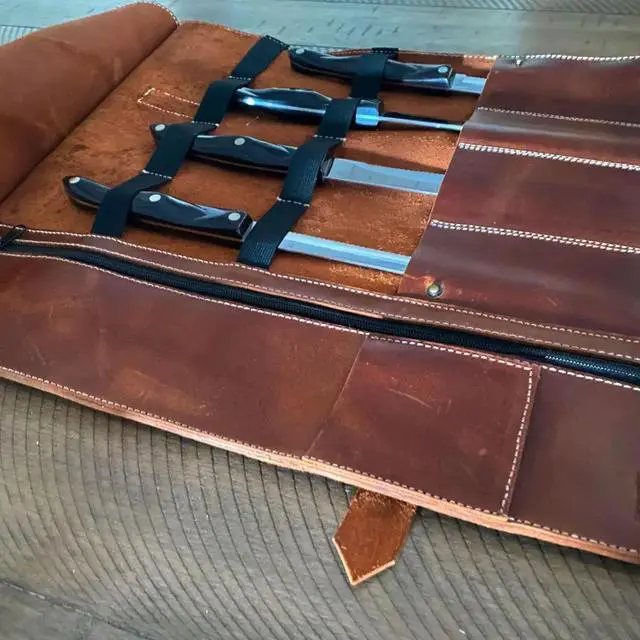 Alt view image 3 of 7 - Blade Guard? Premium Leather Chef Knife Roll Bag - 5 pocket