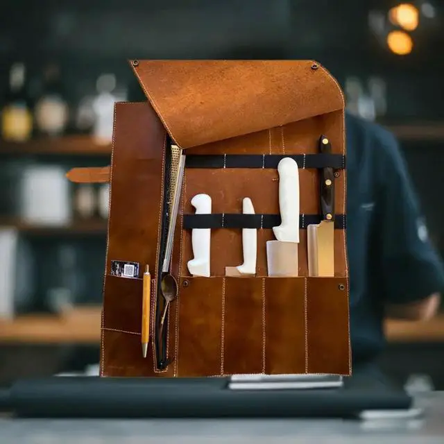 Alt view image 2 of 7 - Blade Guard? Premium Leather Chef Knife Roll Bag - 5 pocket