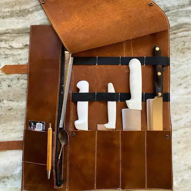 Alt view image 5 of 7 - Blade Guard? Premium Leather Chef Knife Roll Bag - 5 pocket