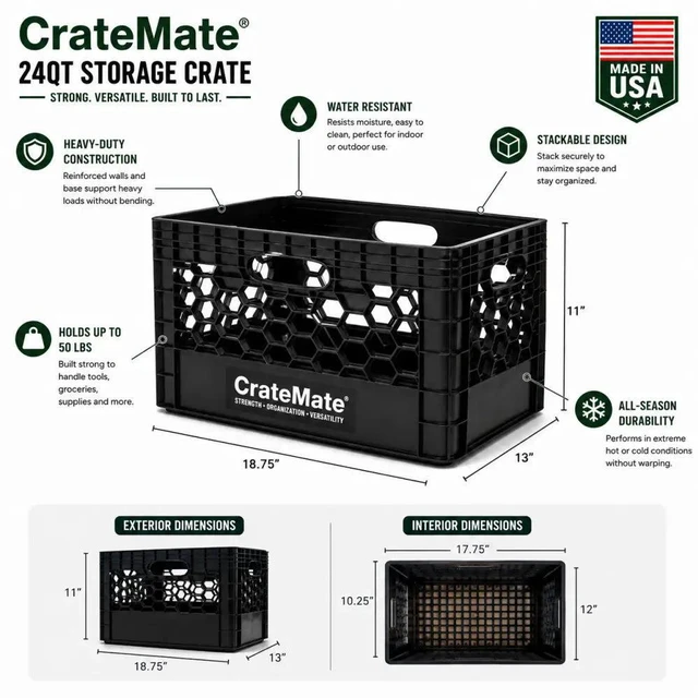 Alt view image 4 of 7 - CrateMate? 24QT Heavy-Duty Stackable Milk Crate