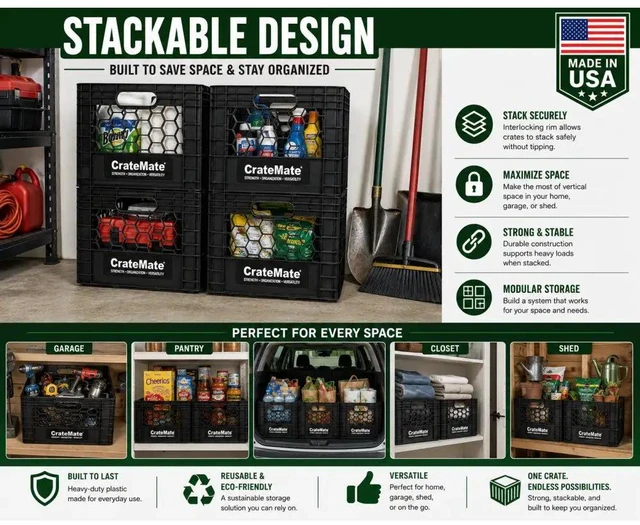 Alt view image 6 of 7 - CrateMate? 24QT Heavy-Duty Stackable Milk Crate