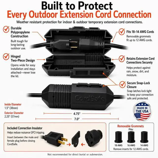 Alt view image 4 of 7 - CordSafe PLUS Weatherproof Outdoor Extension Cord Cover for String Lights