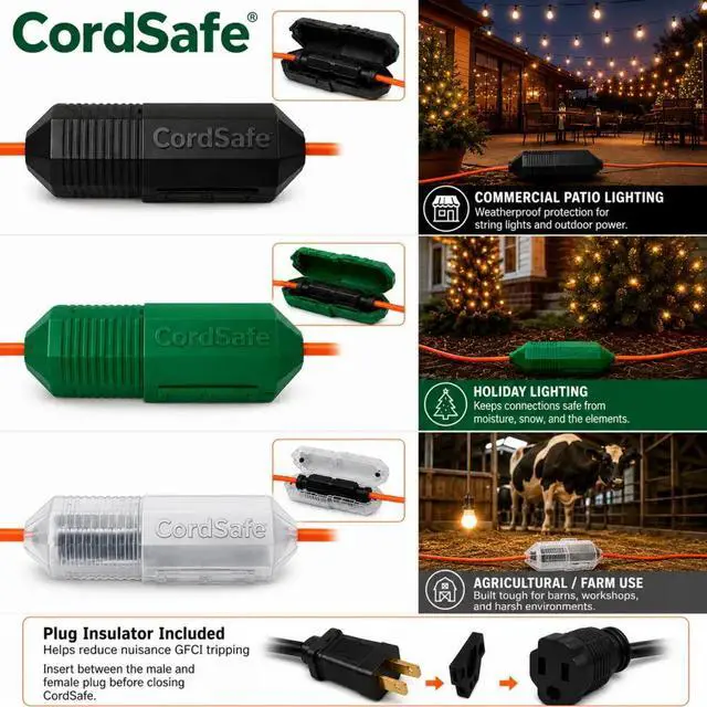 Alt view image 2 of 7 - CordSafe PLUS Weatherproof Outdoor Extension Cord Cover for String Lights