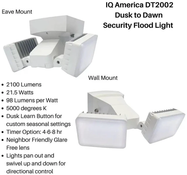 Alt view image 3 of 7 - IQ America LED Dusk to Dawn Security Flood Light ? 2100 Lumen