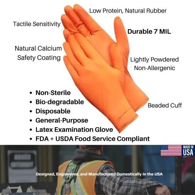 Alt view image 4 of 7 - American Safety Glove Disposable Latex Low Protein Natural Rubber Non-Allergy 7 MIL 1PK (100 Gloves) Medium 10 Boxes