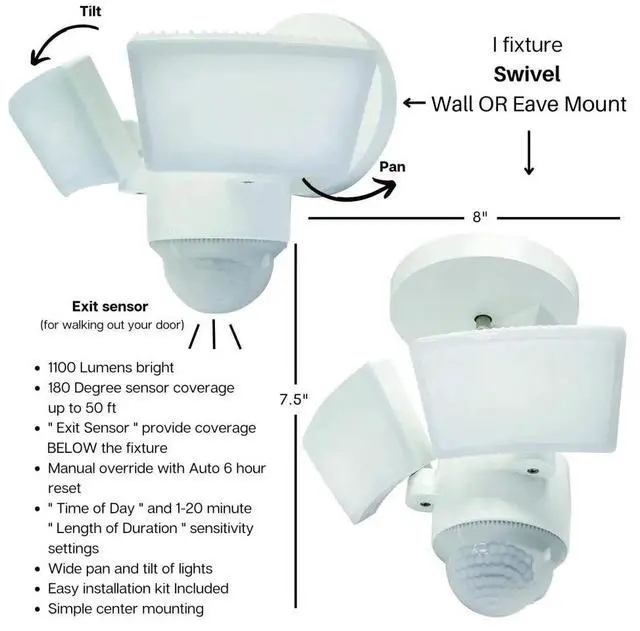 Alt view image 2 of 7 - IQ America LED Motion Security Floodlight ? 1100 Lumen 120V