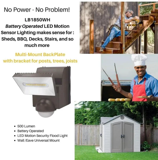 Alt view image 7 of 7 - IQ America LED Motion Security Flood Light ? 500 Lumen Battery-Powered - OEM