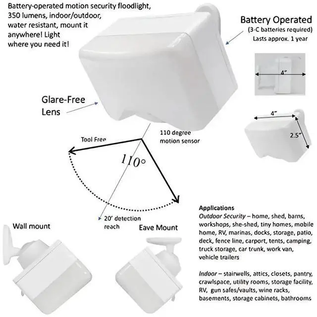 Alt view image 2 of 7 - IQ America LED Motion Security Light ? 350 Lumen Battery-Powered