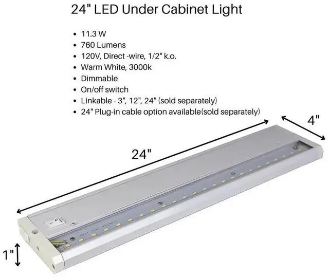 Alt view image 2 of 7 - FLI 24 inch LED Under Cabinet Surface Mount Task Light, Direct Wire, Switch, Dimmable, Linkable, 760 Lumens, 3000K Warm White ,11.3 watts, CUL Listed, Energy Star Rated