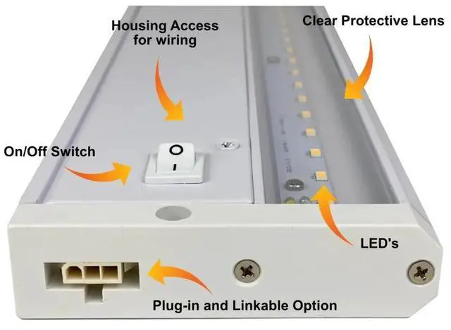 Alt view image 3 of 7 - FLI 24 inch LED Under Cabinet Surface Mount Task Light, Direct Wire, Switch, Dimmable, Linkable, 760 Lumens, 3000K Warm White ,11.3 watts, CUL Listed, Energy Star Rated