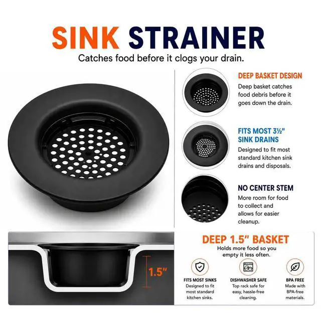 Alt view image 3 of 7 - Flex Strainer Kitchen Sink Drain Basket Strainer for 3.5 Inch Drains - BPA-Free, Dishwasher Safe, Made in USA