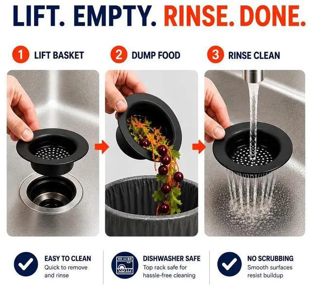 Alt view image 5 of 7 - Flex Strainer Kitchen Sink Drain Basket Strainer for 3.5 Inch Drains - BPA-Free, Dishwasher Safe, Made in USA