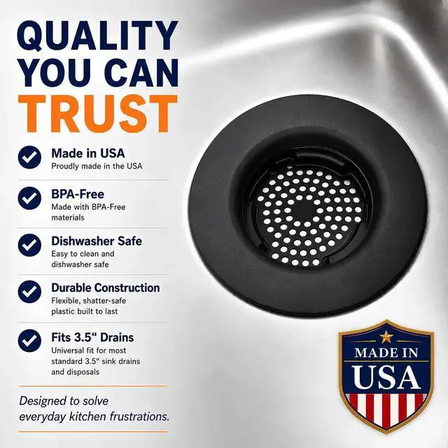 Alt view image 7 of 7 - Flex Strainer Kitchen Sink Drain Basket Strainer for 3.5 Inch Drains - BPA-Free, Dishwasher Safe, Made in USA
