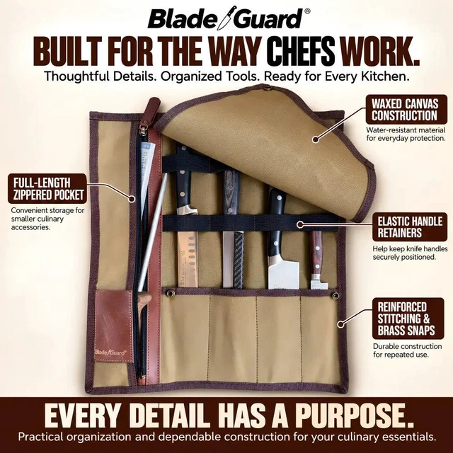 Alt view image 2 of 7 - Blade Guard Waxed Canvas Chef Knife Roll Bag - 5 pocket