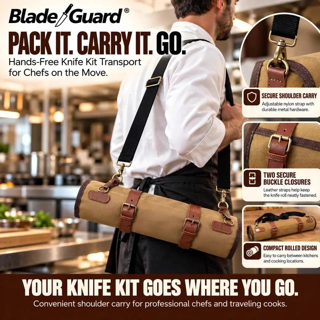 Alt view image 3 of 7 - Blade Guard Waxed Canvas Chef Knife Roll Bag - 5 pocket