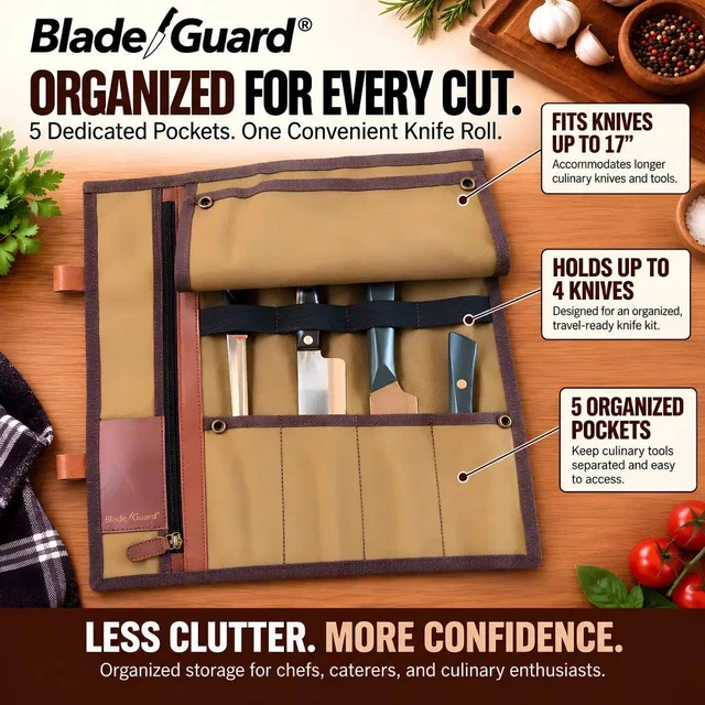 Alt view image 4 of 7 - Blade Guard Waxed Canvas Chef Knife Roll Bag - 5 pocket