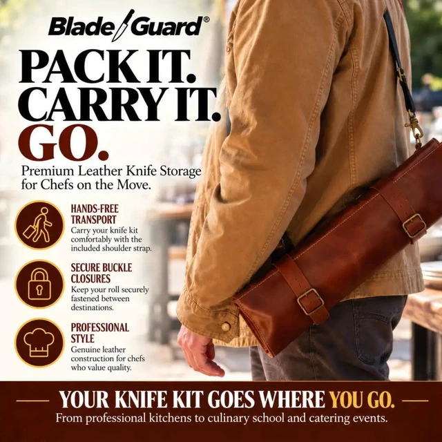 Alt view image 2 of 7 - Blade Guard? Premium Leather Chef Knife Roll Bag - 5 pocket