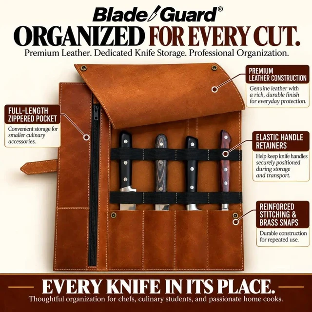 Alt view image 5 of 7 - Blade Guard? Premium Leather Chef Knife Roll Bag - 5 pocket
