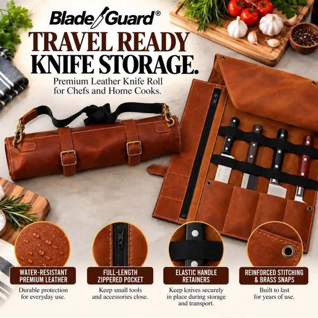 Alt view image 6 of 7 - Blade Guard? Premium Leather Chef Knife Roll Bag - 5 pocket