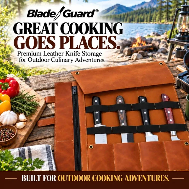 Alt view image 7 of 7 - Blade Guard? Premium Leather Chef Knife Roll Bag - 5 pocket
