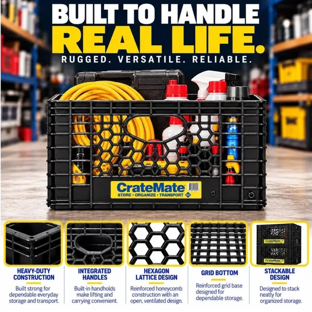 Alt view image 5 of 7 - CrateMate? 24QT Heavy-Duty Milk Crate | Stackable Storage Bin